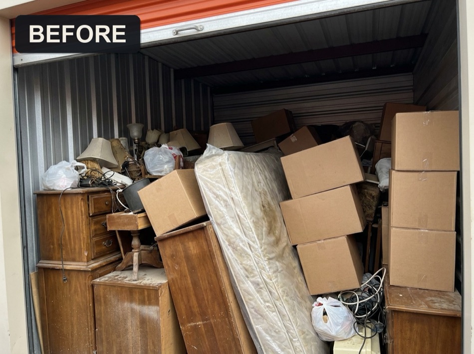Storage unit packed to the ceiling, before
