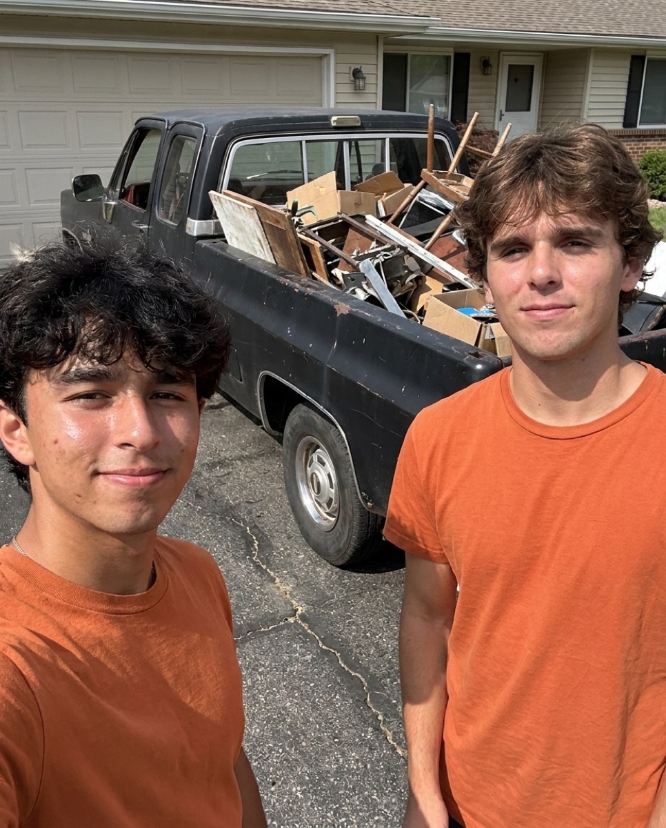 Arian and Brendan, The Haul Boys crew, in front of their loaded truck